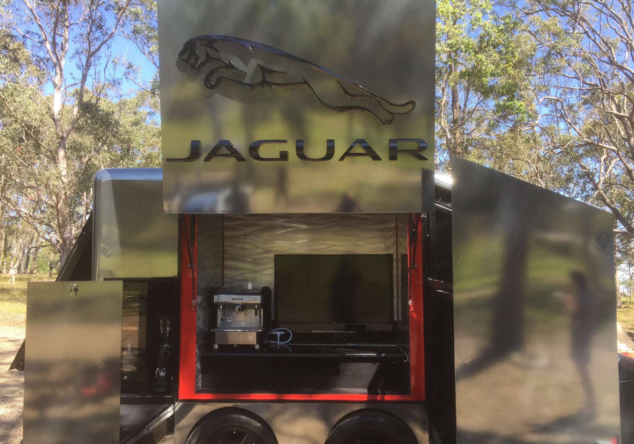 Jaguar trailer side with espresso bar open