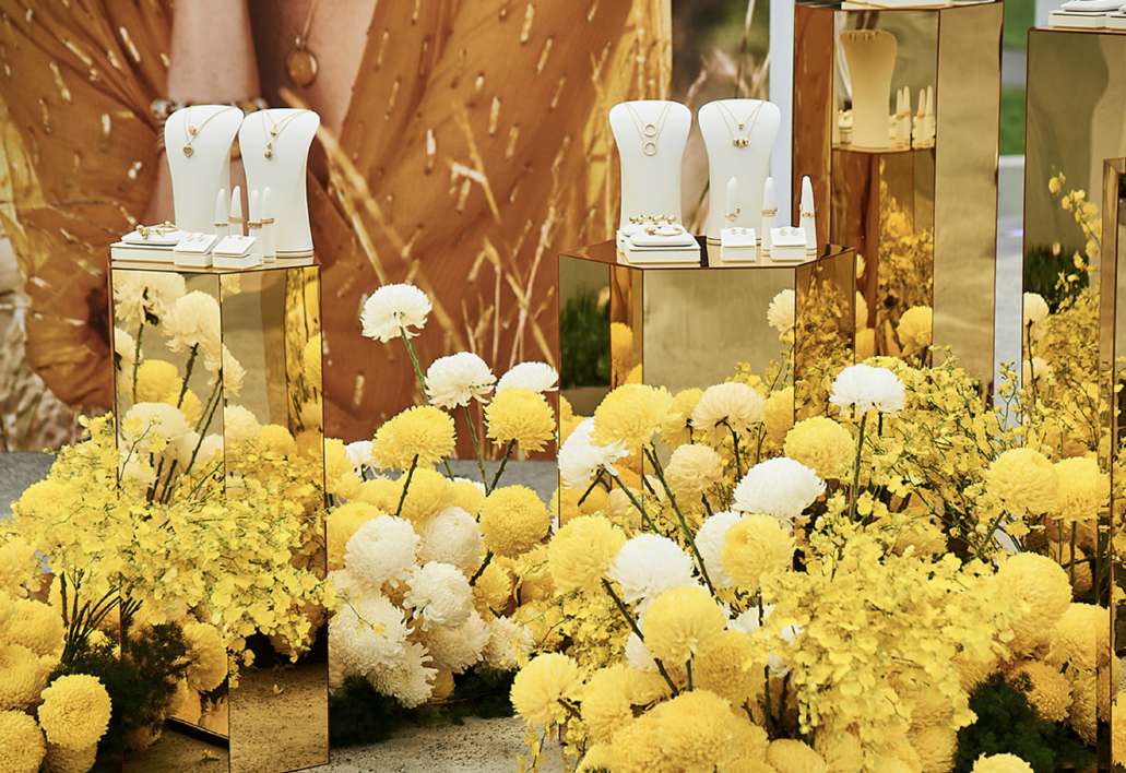 Pandora jewellery display amongst florals